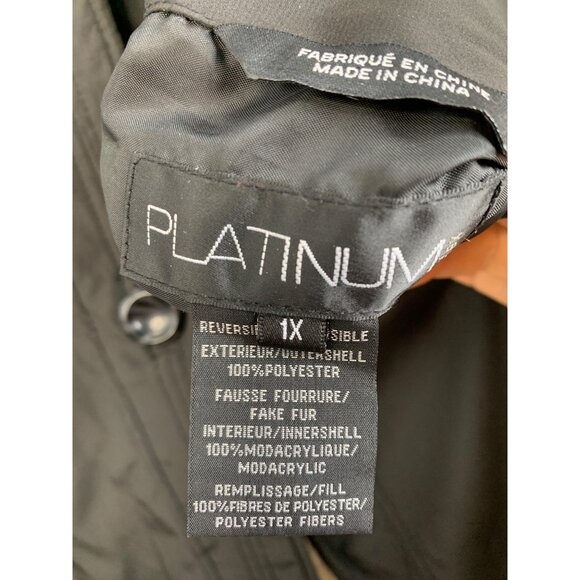 Reversible Platinum Urex Faux Fur Coat 1X Black Raglan Winter A-line Button EUC - Picture 4 of 16